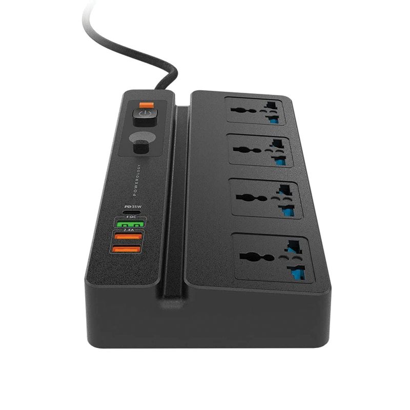 POWEROLOGY 4 AC 3 USB AND USB-C PD 35W MULTIPORT SOCKET WITH PHONE STAND AND TIMER 2M