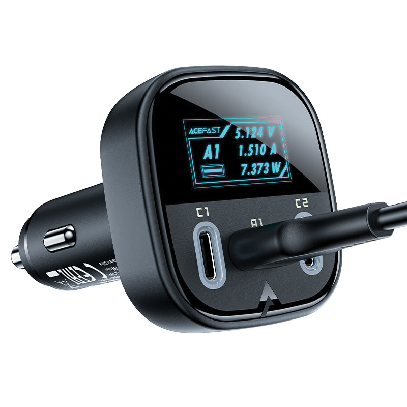 ACEFAST B5 101W (2C+A) metal car charger with OLED smart display,black
