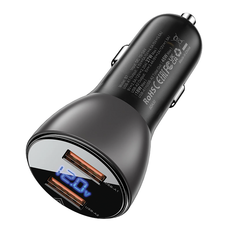 ACEFAST B7 metal car charger 45W (USB-A + USB-A) with digital display