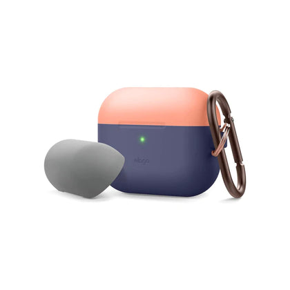 Elago Airpods Pro Duo Hang Case (2 Caps + 1 Body) Top - Peach and Medium Gray / Bottom - Jean Indigo