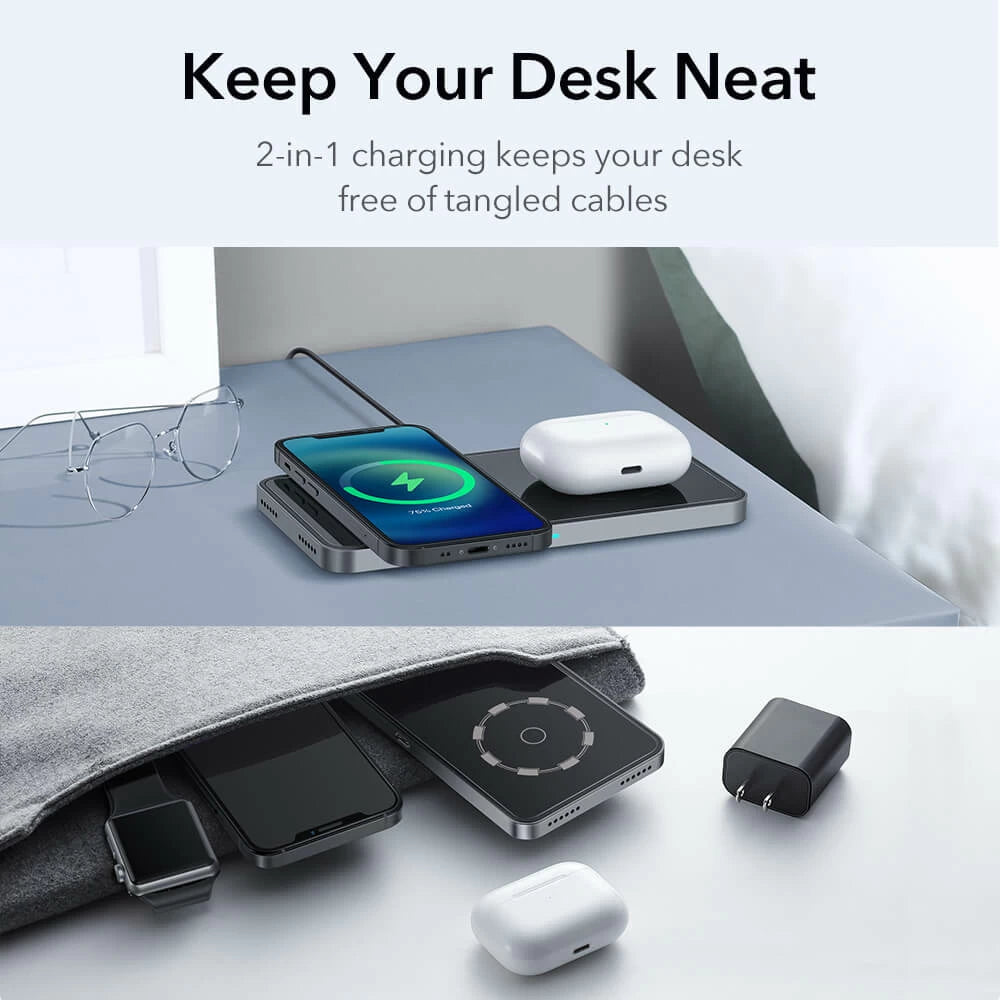 HaloLock™ 2-in-1 Magnetic Wireless Charger - Black