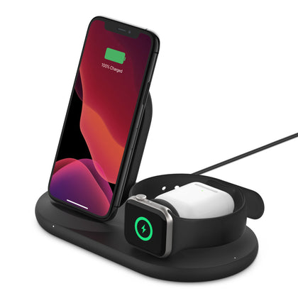 BELKIN BOOST CHARGE 3-IN-1 WIRELESS CHARGER FOR APPLE DEVICES - BLACK
